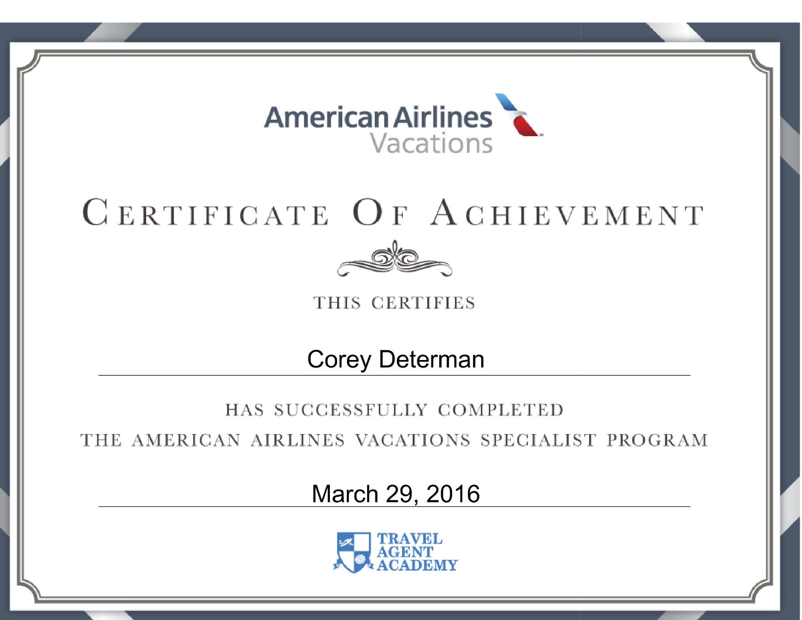 American Airlines Vacation Specialist